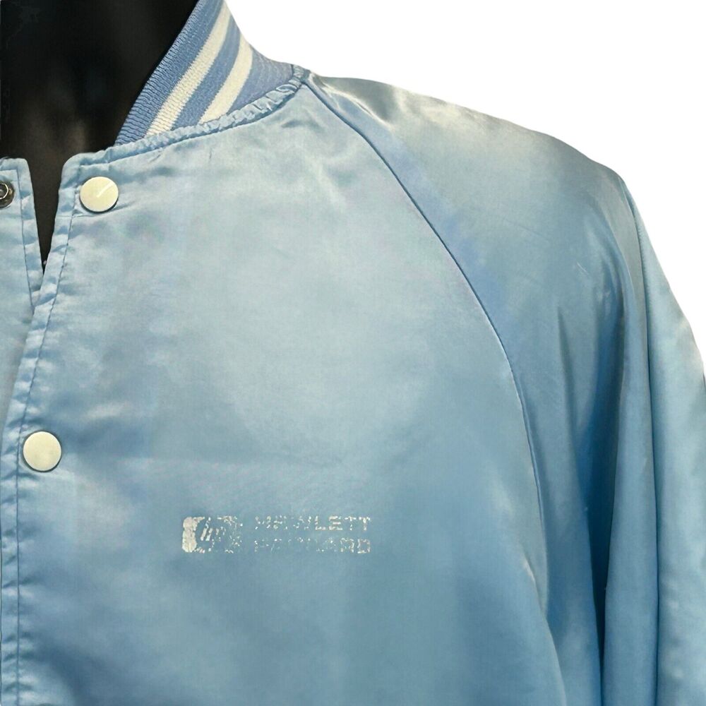 Vintage 80s Hewlett Packard Satin Jacket Computers Technology USA Blue M Medium